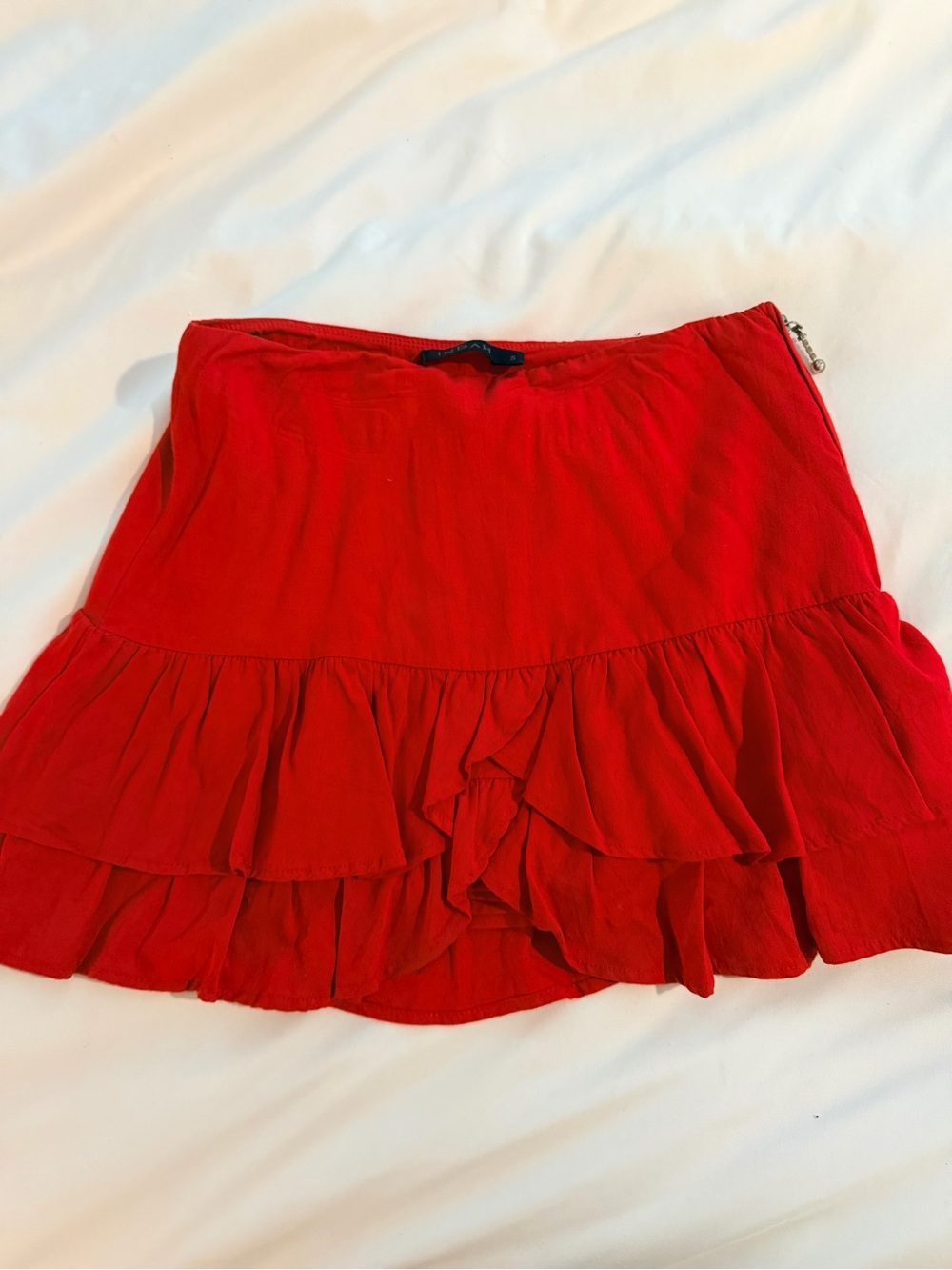 Indah Red Tiered Ruffle Mini Skirt